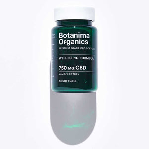 Premium-CBD-Softgels-Green-Jar-with-Reflection-Botanima-Organics