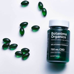 
            
                Load image into Gallery viewer, Botanima-Organics-Premium-CBD-Softgels-with-Melatonin-and-Green-Jar
            
        